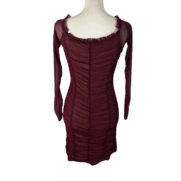 Majorelle Darling Dress in Merlot Ruched Mesh Ruffle Trim Bodycon Size Medium - Picture 4 of 8